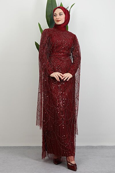 GİYZAMİLA Duru Taşlı Abiye Bordo