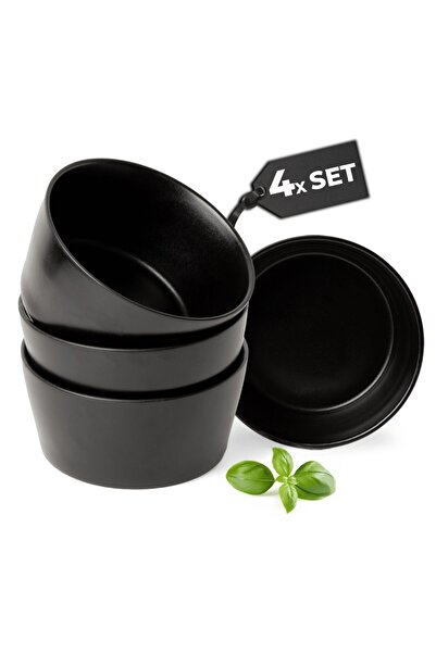 MIAMIO Set of 4 Ceramic Bowls, Luxe Collection, Black, 740ml