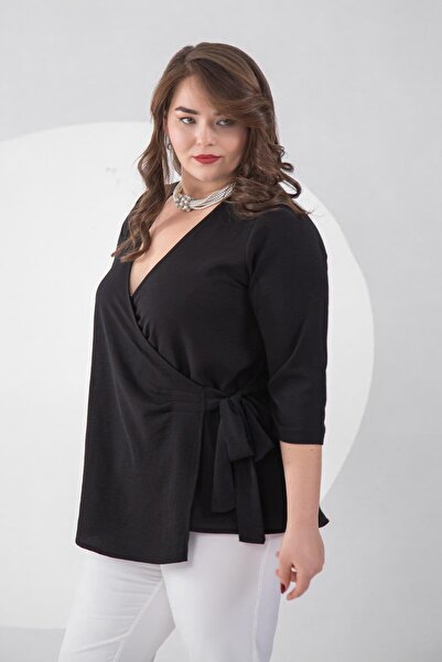 Roxxlen Μπλούζα με κορδόνι στη μέση μεγάλου μεγέθους Μαύρη