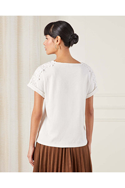 REDTAG Women Ivory Floral Trim Jersey Top