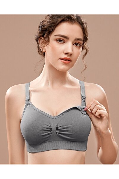 Glamroot Women Seamless Padded Full Coverage Pregnancy|Nursing|Maternity Bra for Feeding Grey
