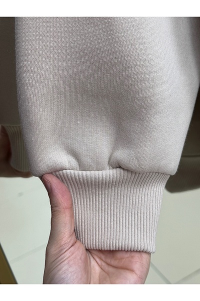 BENAHOLL Banu Yandan oversized Φούτερ με κουκούλα και τρεις κορδόνες με οβάλ τσέπες-ZN1644 Stone