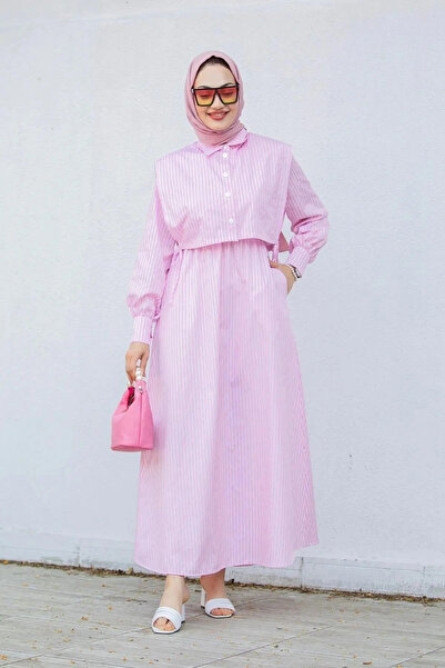 Tesettür Diyarı Βαμβακερό φόρεμα χιτζάμπ με λεπτομέρεια τύπου τσέπης και μοτί...