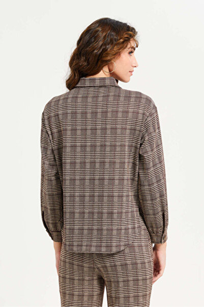 REDTAG Women Brown Check Long Sleeve Shirt