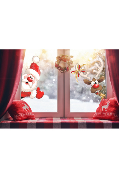 Baskı Madeni Yılbaşı Temalı Karlı Şehir, Evler Kardan Adam Christmas Cam, Duvar Sticker Seti Noel Baba temalı