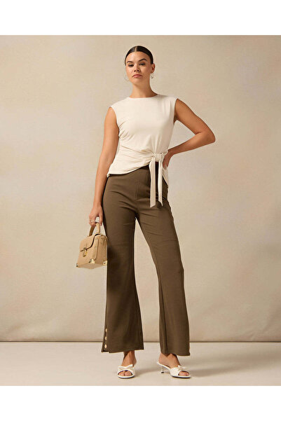 REDTAG Women Beige Tie Knot Knit Top