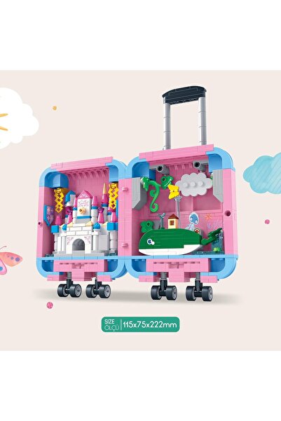 Ogi Mogi ألعاب تعليمية - مكعبات بناء - حقيبة سفر وردية اللون (519 قطعة)