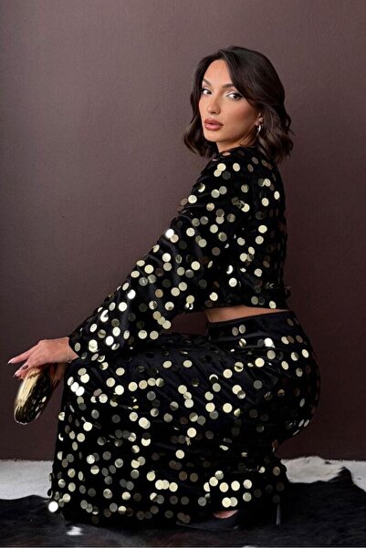 Bare & Bold Βελούδινη φούστα με παγιέτες σε μαύρο χρυσό