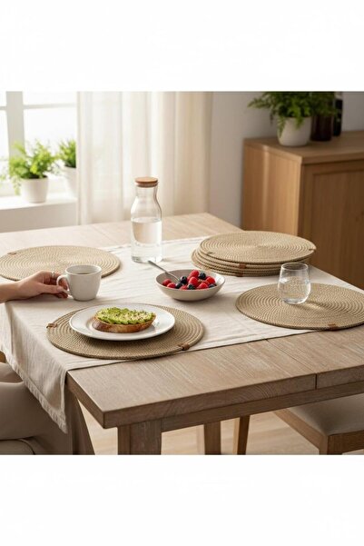 ANJEAHOME Narva 6-Piece Dark Beige Supla | American Service Lux Presentation Plate Coaster 32X32 cm | Stylish Tableware Decoration