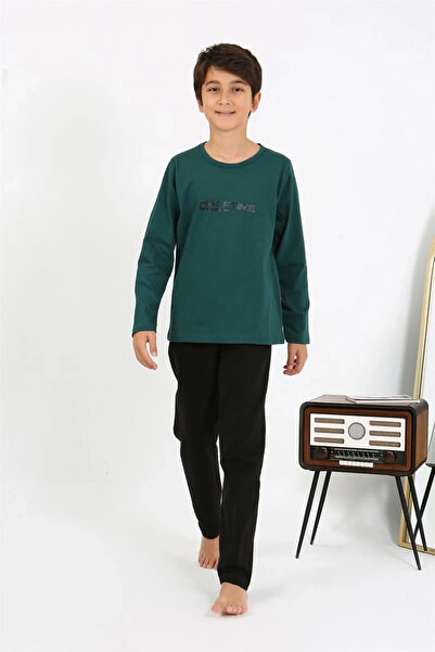 alfa expres Clothing Boys' Long Sleeve Combed Cotton Pajama Set Emeraldgreen