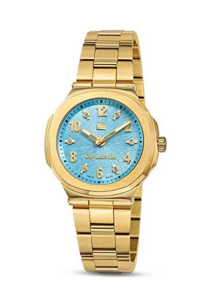 Guy Laroche Charlie 33mm Ladies Swiss Quartz Watch, Gamma Blue Sunray Dial, Gold-Plated Bracelet