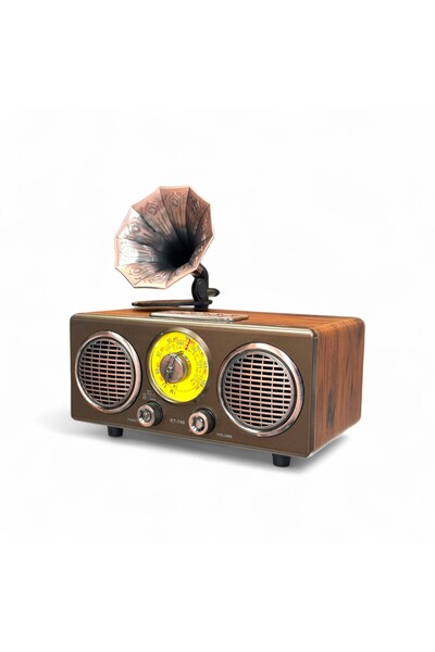 ROYALTREND Gramafon Görünüm Ahşap Nostalji Radyo,Bluetooth Özellikli Gramafon...