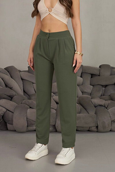 BİKELİFE Women's High Waist Lycra Stretchy Carrot Cut Fabric Pants