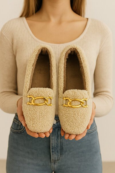 Beyond Women's Cream Chain Plush Ballerinas 1cm Shr001