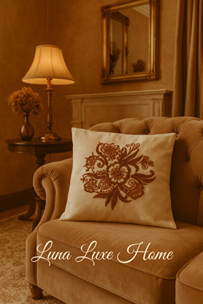 Luna Luxe Home Dekoratif Punch Nakış İşlemeli Vintage Tasarım Çiçek Desenli K...