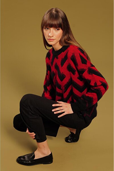 Lal Triko Zig Zag Patterned Knitwear Sweater 12403