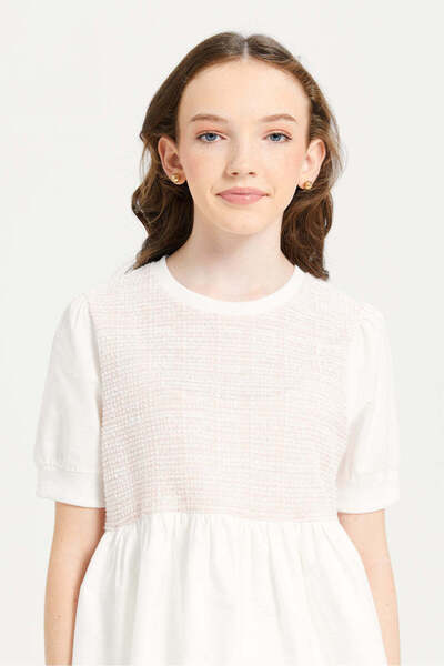 REDTAG Senior Girls Pink And White Embellished Top