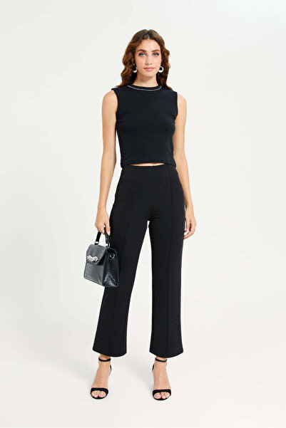 REDTAG Women Black Rhinestone Detail Sleeveless Top