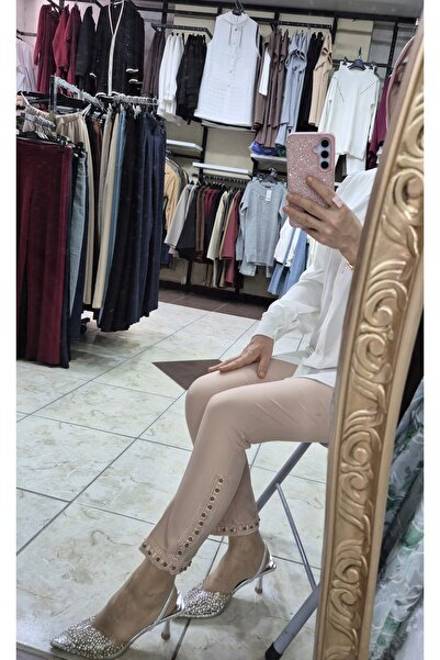 Mintaş Paça dantel ve İnci detaylı pantolon