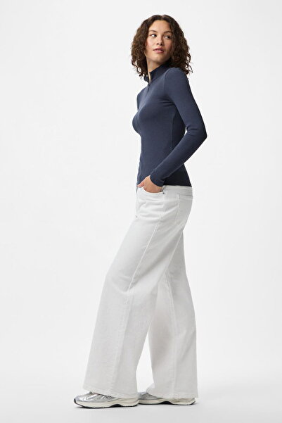 PIECES Γυναικείο φούτερ με μακρυμάνικο φερμουάρ από οργανικό βαμβάκι με ριμπ υφή – σε κιτ