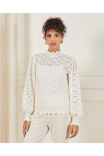 REDTAG Women Cream Laced Top