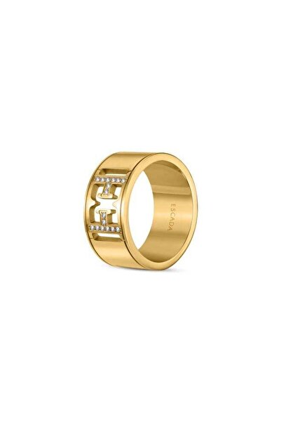 Escada Estelle Gold Plated Ring with Cutout Logo and Sparkling Crystals