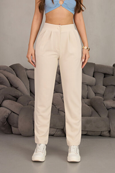 BİKELİFE Women's High Waist Lycra Stretchy Carrot Cut Fabric Pants