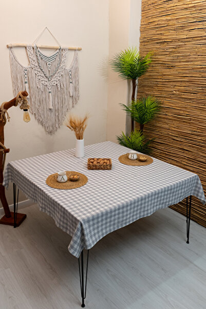abidehanım Gingham Gray Plaid Tablecloth 170 X 170