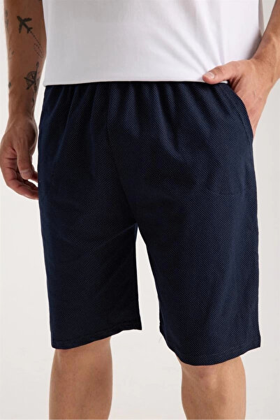 alfa expres Clothing Men's Pocketed Lacost Cotton Combed Shorts Navy Blue