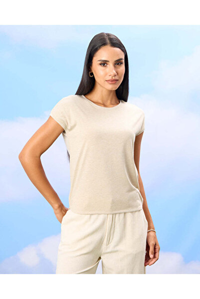 REDTAG Women Beige Lurex Jersey Top