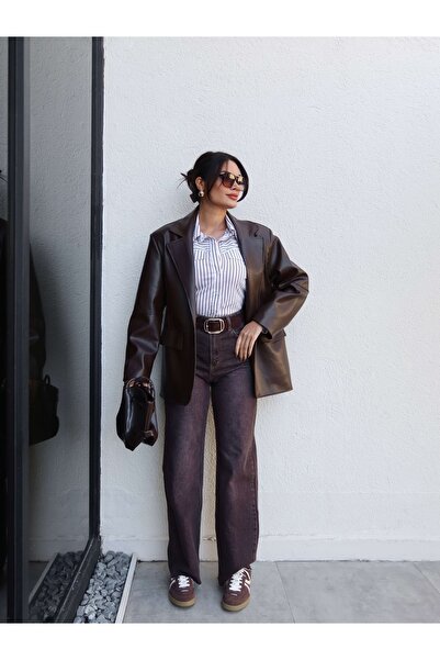 ESRAHELVACI Straight Cut Leather Blazer Jacket