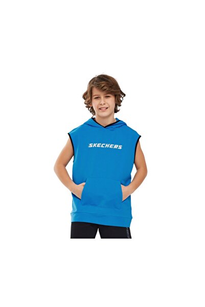 SKECHERS Hanorac cu glugă fără mâneci, fleece ușoară, cu două fire B, hanorac mare pentru băiat, albastru SK24111