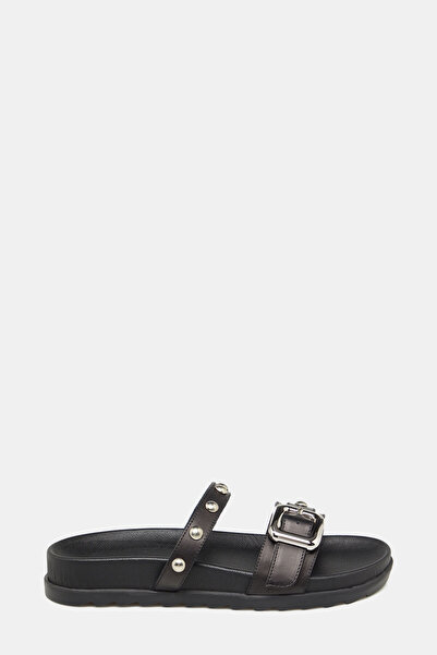 W Collection Leather Cross-Band Slippers with Buckle