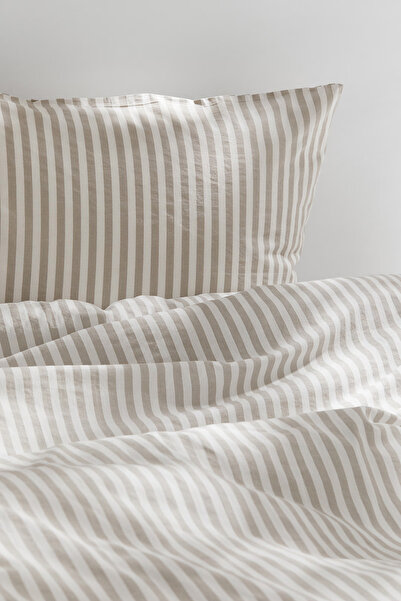 Perotti Natural Ranforce Beige Striped Single Duvet Cover Set 100% Organic Cotton