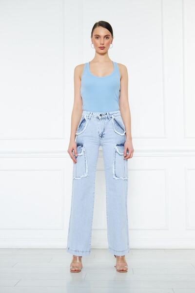 CRC JEANS Kadın Cotton Wideleg Kargo Jean Pantolon