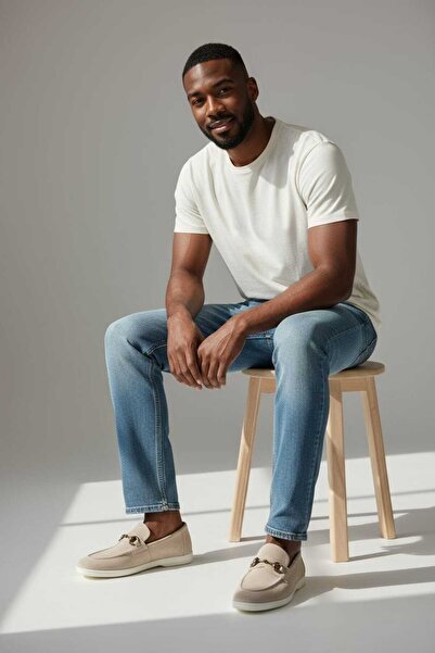 Rpx Men's Genuine Leather Beige Suede Loafer Men's Shoes 802-05