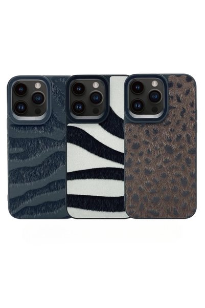 bovinox iPhone 14 Pro Max Compatible Luxury Leopard Pattern Camera Protected Plush Furry Phone Case Cover