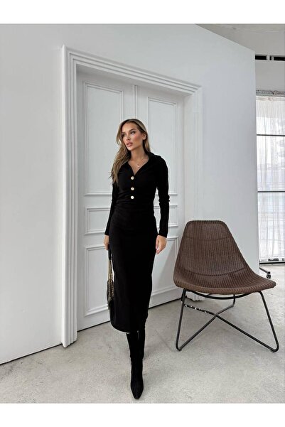 GGBOTİQUE Polo Yaka Fitilli Drapeli Elbise