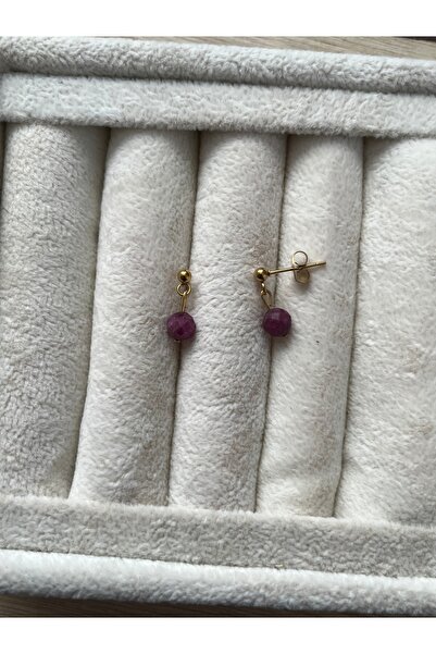 Pel Design Ruby Stone Steel Gold Color Ball Earrings Handcrafted