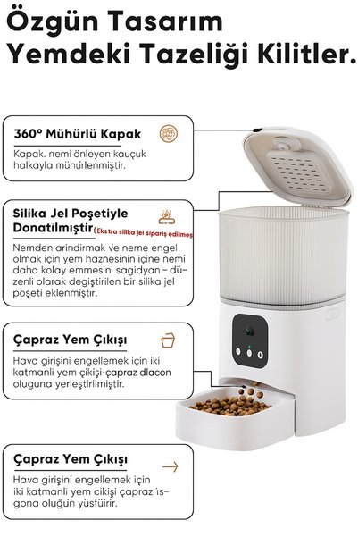 Fauna Pet Supplies (6L) Akıllı Kameralı Otomatik Kedi Köpek Mama Makinesi | Uzaktan Kontrol, Kamera, Taze Mama Sistemi