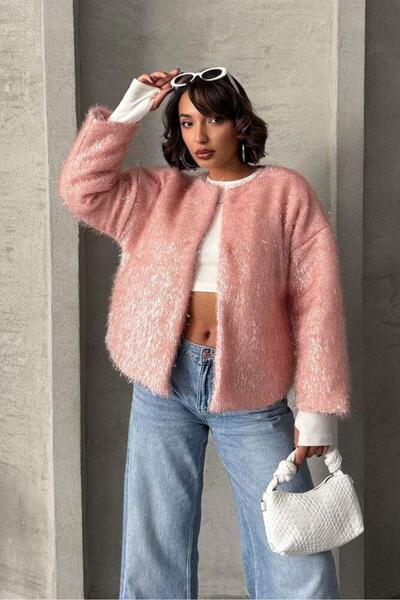 Bare & Bold Hırka - Süveter - Pudra Renk Simli Saçaklı Hırka İle Şıklığı Yaka...