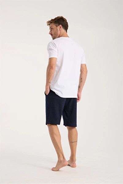 alfa expres Clothing Men's Pocketed Lacost Cotton Combed Shorts Navy Blue