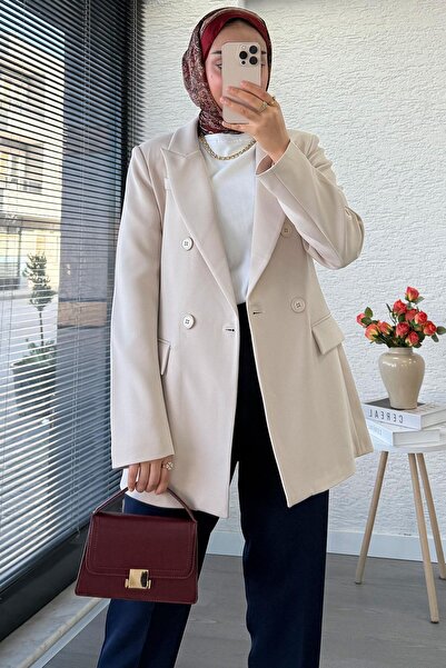 MELEK ARAZ Jachetă blazer pentru femei slim fit cu detaliu de cusătură latera...