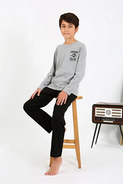 alfa expres Clothing Boys' Long Sleeve Combed Cotton Pajama Set Gray