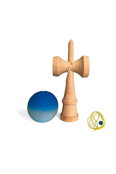 OEM Kendama Jucărie din lemn cu mâner de cauciuc, 18 cm, Albastru/Gri/Albastru plus ata de rezerva
