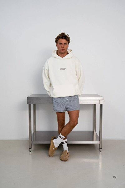 The Champ Clothing Ανδρικό φούτερ oversized με κουκούλα CHMP STUDIOS Λευκό – με κουκούλα , 3 νήματα φλις, τσέπη καγκουρό