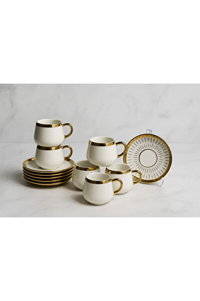 Ayzem طقم فناجين قهوة من العظم الجديد المطلي بالذهب العتيق لـ 6 أشخاص سعة 90 ...