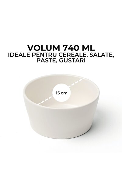 MIAMIO Set de 4 boluri ceramice, Colecția Luxe, alb, 740 ml