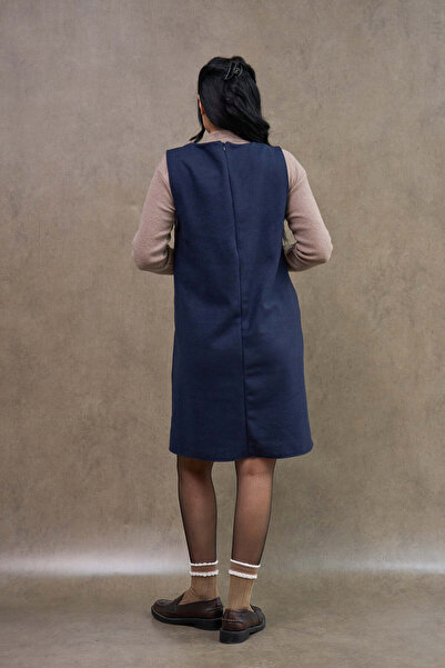 KÜÇÜĞÜM BUTİK Navy Blue Square Neck Short Cashmere Dress