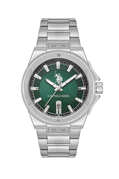 U.S. Polo Assn. Fundamental Men's 42mm Silver Watch with Green Dial, Chronogr...